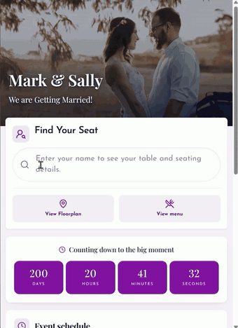 DigiSeats demo reel: guest seat search, matching names and interactive floor plan